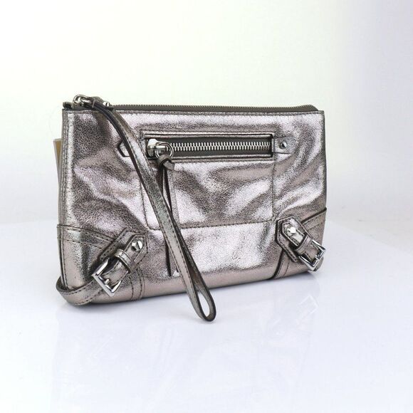 NWT Michael Kors Fallon Large Zip Clutch | #1691720478 NWT Michael Kors Fallon Large Leather Zip Clutch Bag Nickel $178